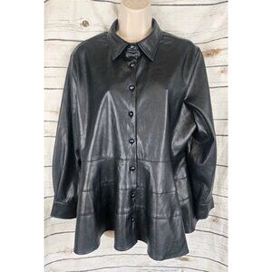 Tuckernuck Pomander Place Ashlen Top L Black Faux Leather Tiered Button NWOT